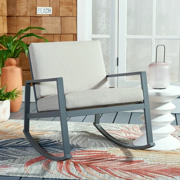 SAFAVIEH Cantor Outdoor Patio Rocking Chair, Grey/Light Grey | Walmart (US)