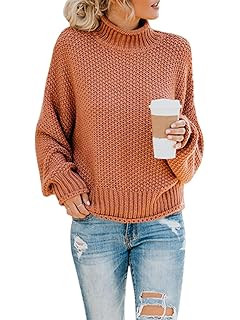 Ybenlow Womens Turtleneck Sweaters Batwing Long Sleeve Casual Loose Oversized Chunky Knit Pullove... | Amazon (US)