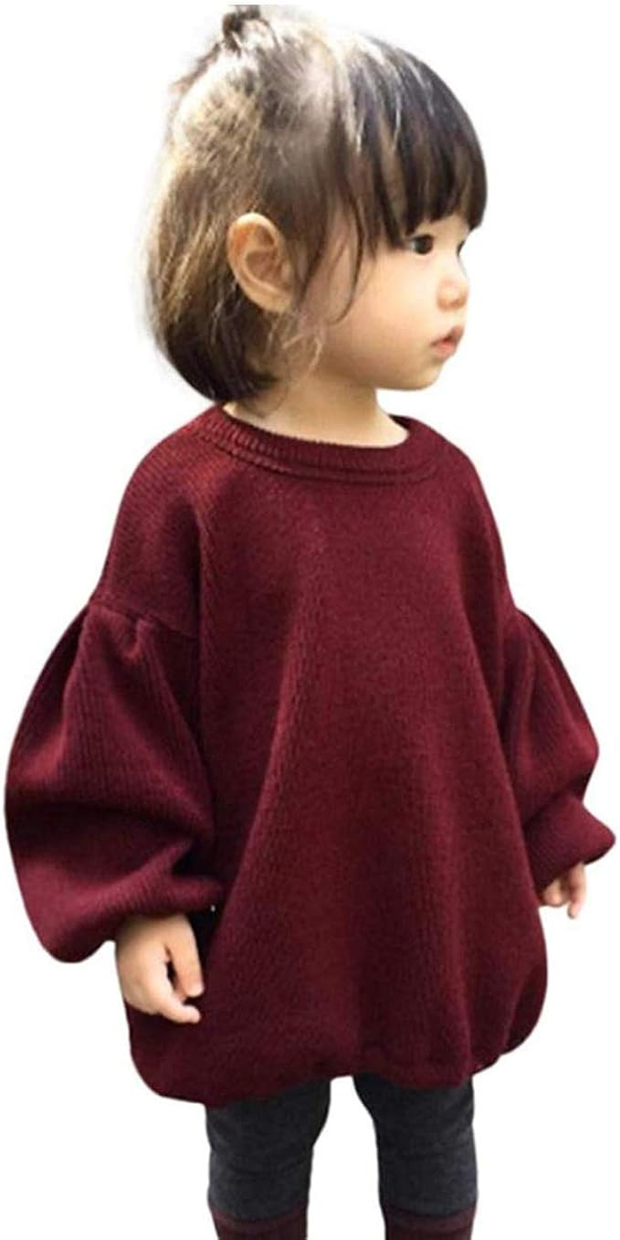 Toddler Baby Kids Girls Lantern Sleeve Shirt Tops Outfits Clothes Fall Winter Knit Sweater | Amazon (US)
