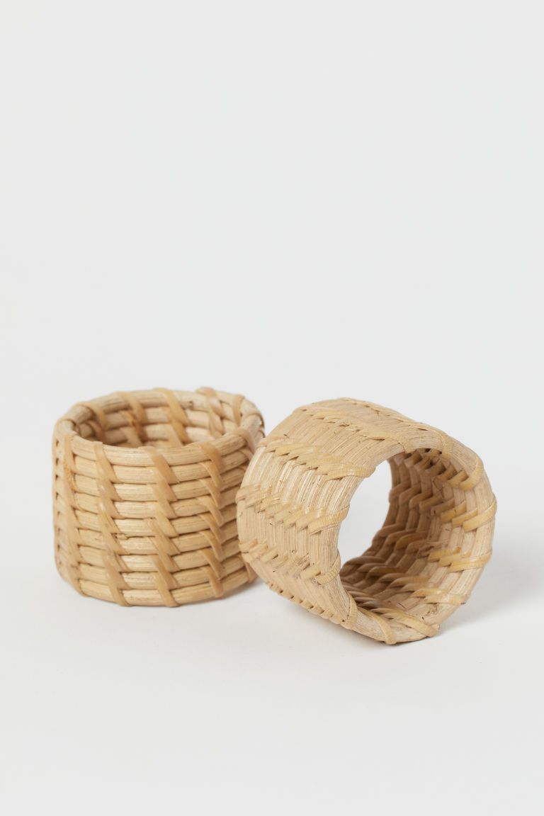 H & M - 2-pack Rattan Napkin Rings - Beige | H&M (US + CA)