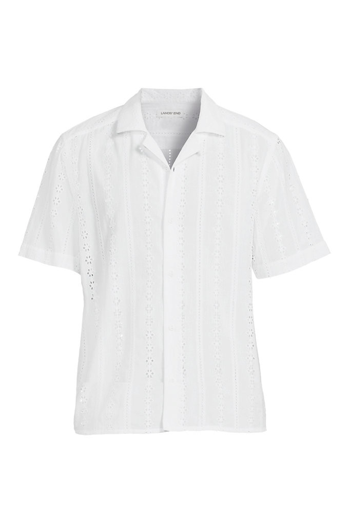Men's Eyelet Camp Collar Shirt - Lands' End - White - L | Lands' End (US)