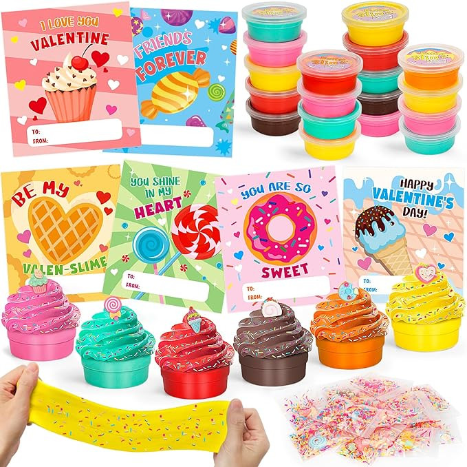 Valentines Day Cards for Kids School, 30 Pack Valentines Day Gifts for Kids with Butter Slime, Va... | Amazon (US)