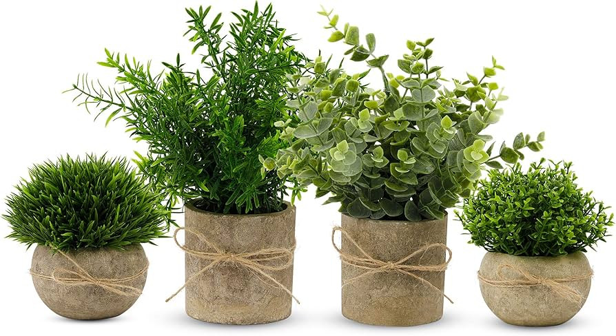 PENGYEE Artificial Plant, 4Pcs Mini Plants Artificial Potted Set Fake Green Grass Faux Plastic Gr... | Amazon (US)