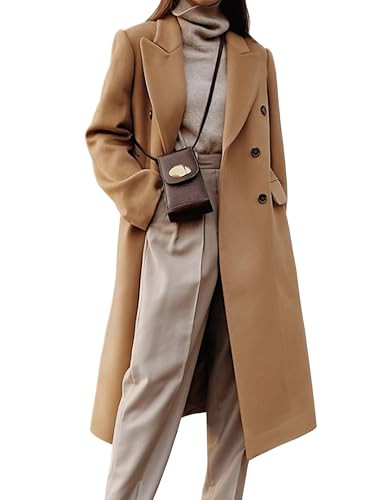 IDEALSANXUN Fall Jackets for Women 2025 Winter Long Wool Jackets Double Breasted Winter Clothing Chocolate Brown Fall Clothes Dress Jacket, Camel, S | Amazon (US)