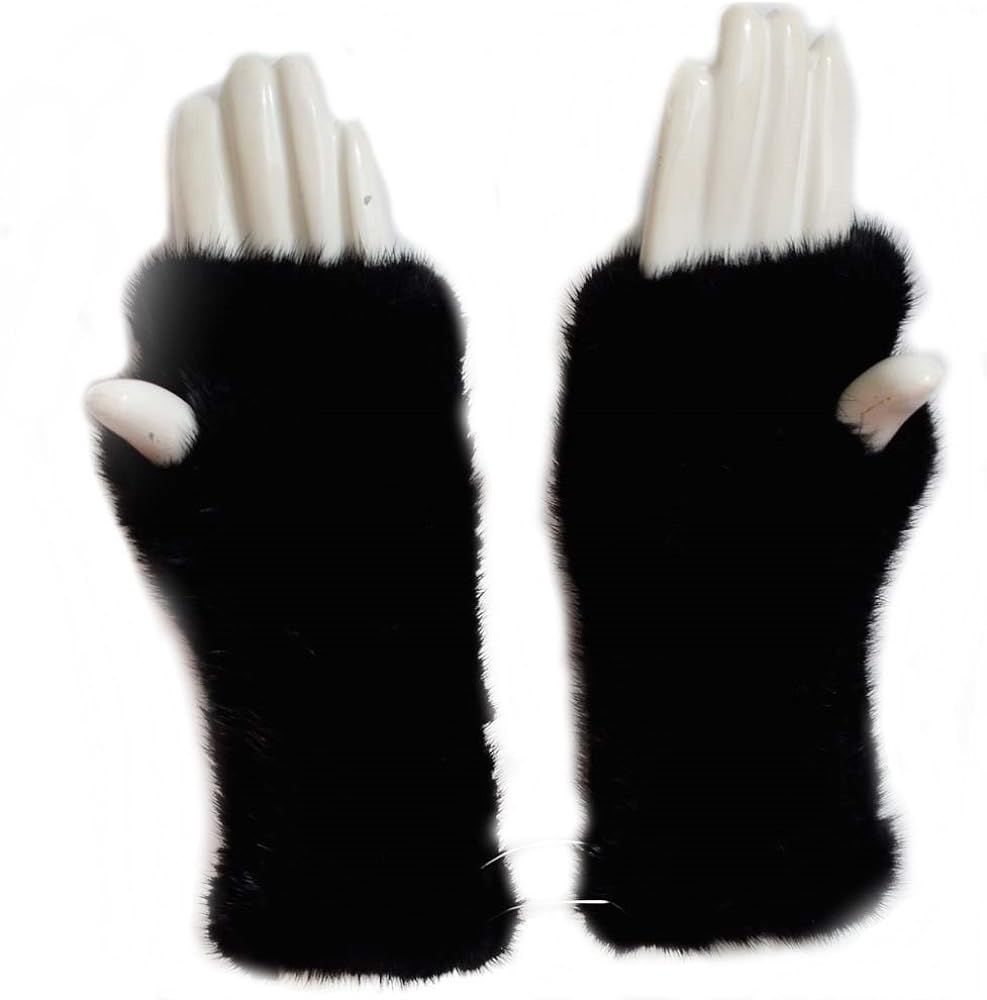 Valpeak Womens Winter Mittens Knitted Mink Fur Gloves Fingerless Arm Warmers Cold Weather Elastic... | Amazon (US)