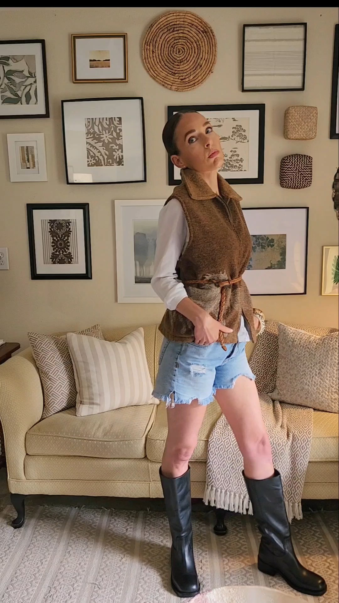 Fall fashion. Horse fashion. Horse vest. Vintage. Western. Sherpa vest. Teddy vest. White button down shirt. Steve Madden boots. Tall leather black boots. Riggs boot. Style inspiration Thin brown braided belt

#LTKSeasonal #LTKSaleAlert #LTKootd