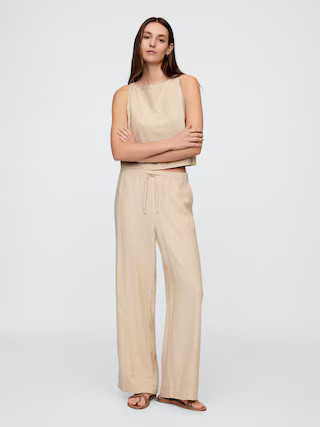 Mid Rise Linen-Blend Pull-On Wide-Leg Pants | Gap Factory