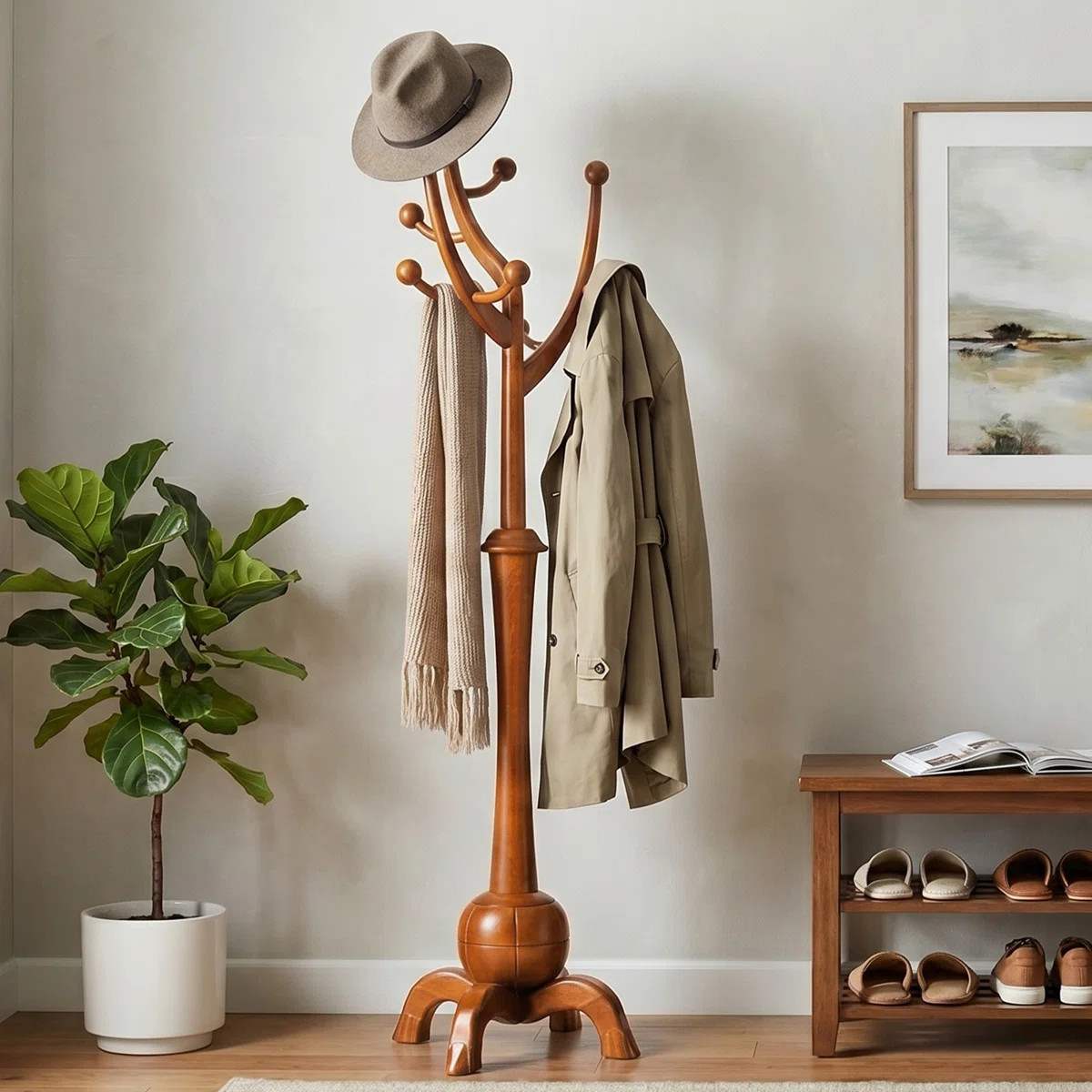 Janiya 8-Hook Solid Wood Freestanding Coat Rack | Wayfair North America