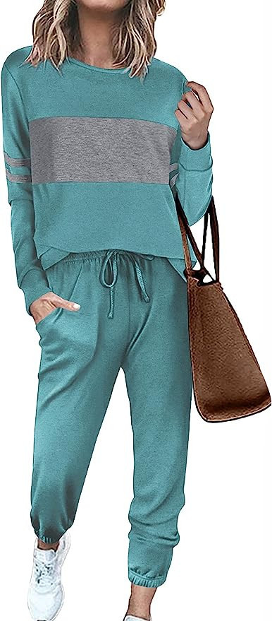 Ekouaer Women's Sweatsuits Sets Lounge Sets Two Piece Casual Outfits Colorblock Pajama Sets with ... | Amazon (US)