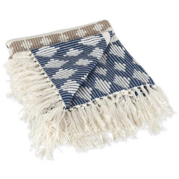 60" Blue and White Rectangular Diamond Patterned Cotton Throw - Walmart.com | Walmart (US)
