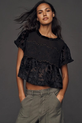 By Anthropologie Short-Sleeve Velvet Burnout Swing Top | Anthropologie (US)