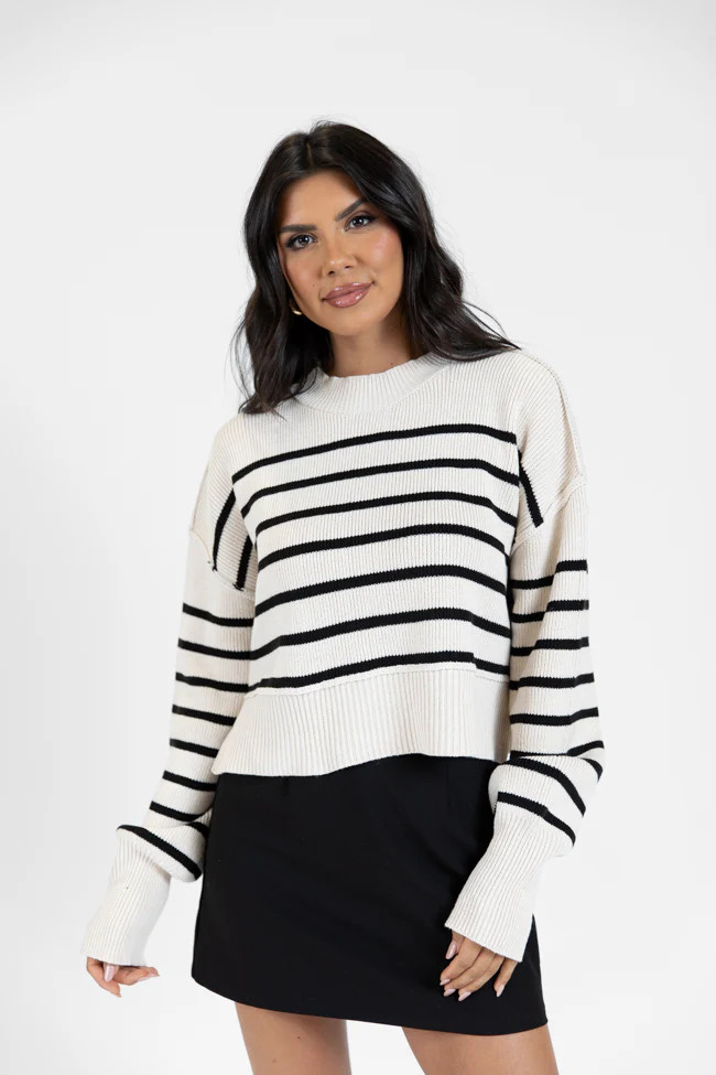Something To Remember Cream and Black Striped Sweater | Pink Lily