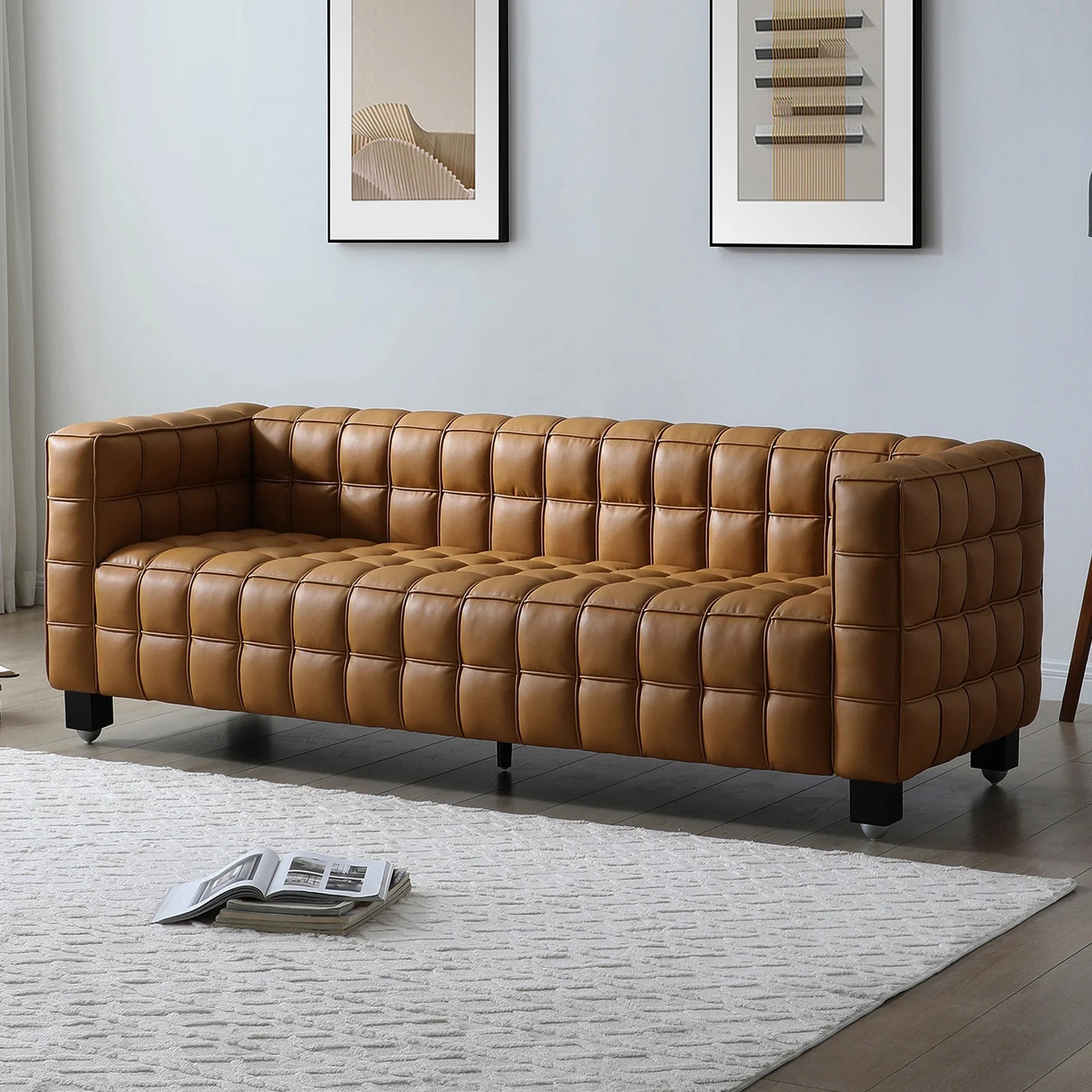 Emma Luxurious Faux Leather Sofa in Brown - Walmart.com | Walmart (US)