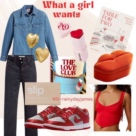 Give the gift your girl wants!  Nike dunks . Levi’s . Silk pillowcase . Trucker hats. Valentine’s Day . Valentine’s Day gift . Heart earrings 

#LTKbeauty #LTKfindsunder100 #LTKMostLoved