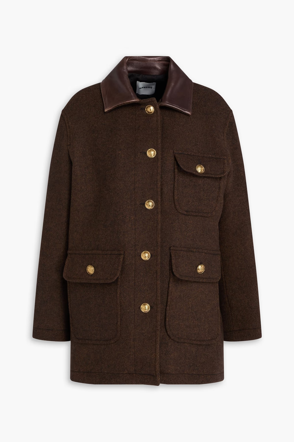 Mantel aus Twill aus einer Wollmischung mit Lederbesatz | The Outnet (UK and Europe)