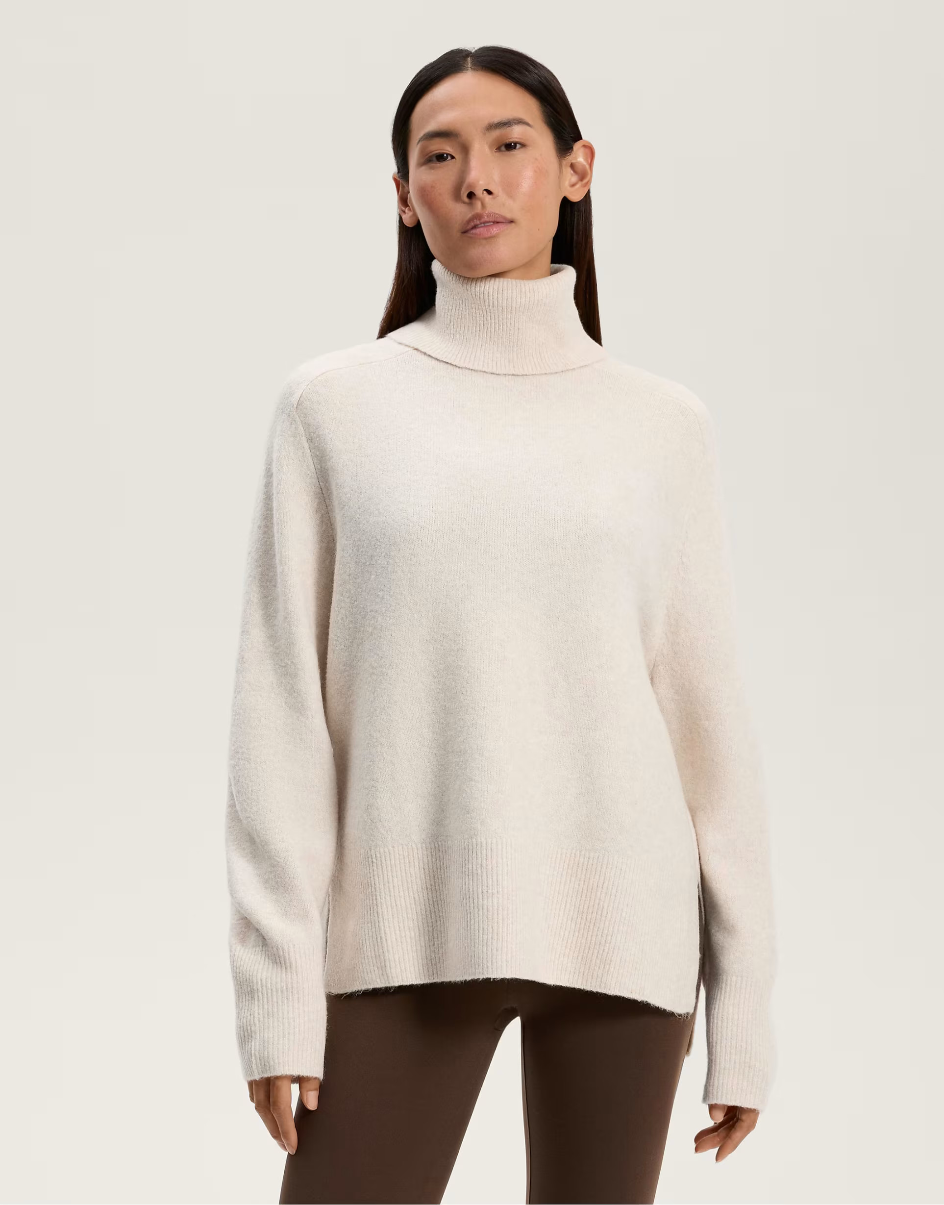OYSHO Oversize knit roll neck jumper in oatmeal | ASOS | ASOS (Global)