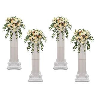 35.43 in. H White Elegant Wedding Roman Decorative Column Flower Floral Wedding Party Event Road Decorative (4-Pack) | The Home Depot