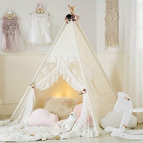 little dove Floral Classic Ivory Kids Teepee Kids Play Tent Childrens Play House Tipi Kids Room D... | Amazon (US)