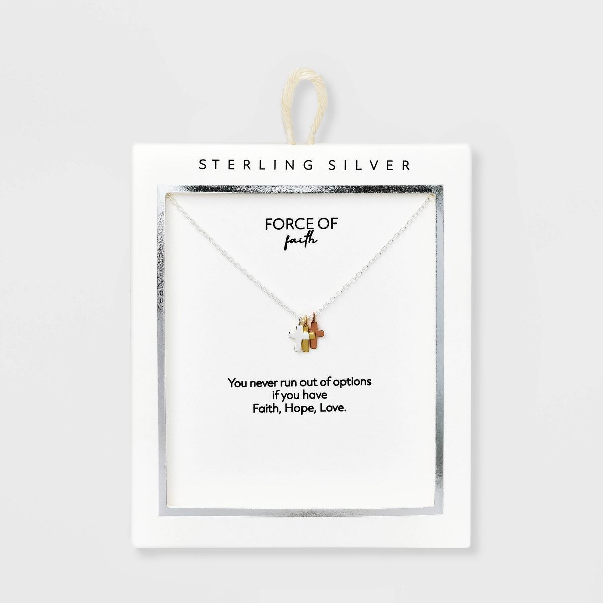 Sterling Silver Triple Cross Tri Tone Pendant Necklace - Silver | Target