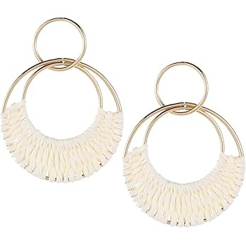 Rattan Weave Earrings Boho Summer Raffia Hoop Dangle Earrings for Women Girls Bohemian Raffia Bra... | Amazon (US)