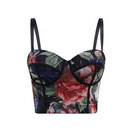 Floral Mesh Bustier Crop Top in Black | Chicwish