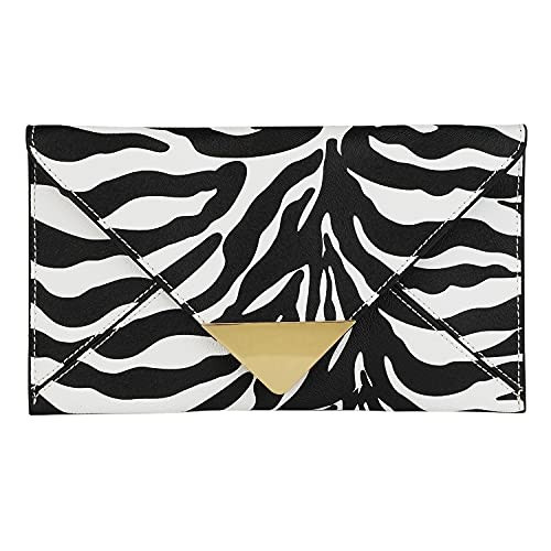 JNB Synthetic Leather Zebra Print Envelope Clutch, White | Amazon (US)