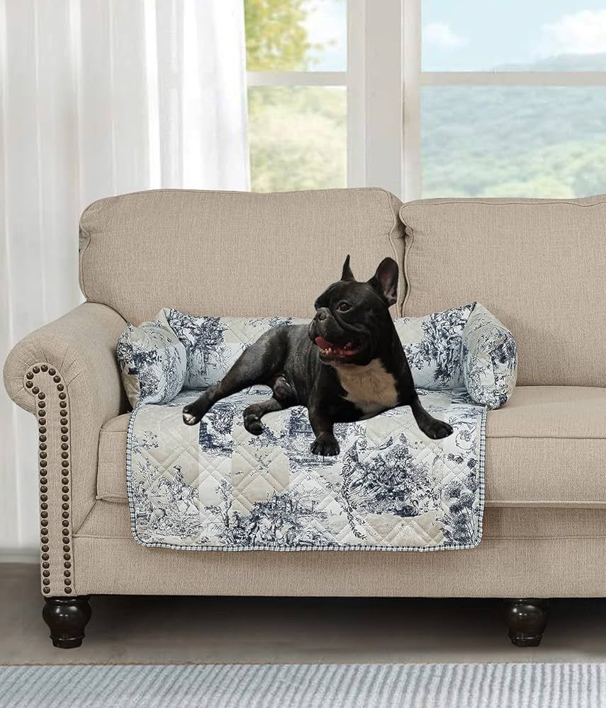Brilliant Sunshine Blue Toile Medium Pet Couch Sofa Bed, Quilted, Slip Resistant, Washable Couch ... | Amazon (US)