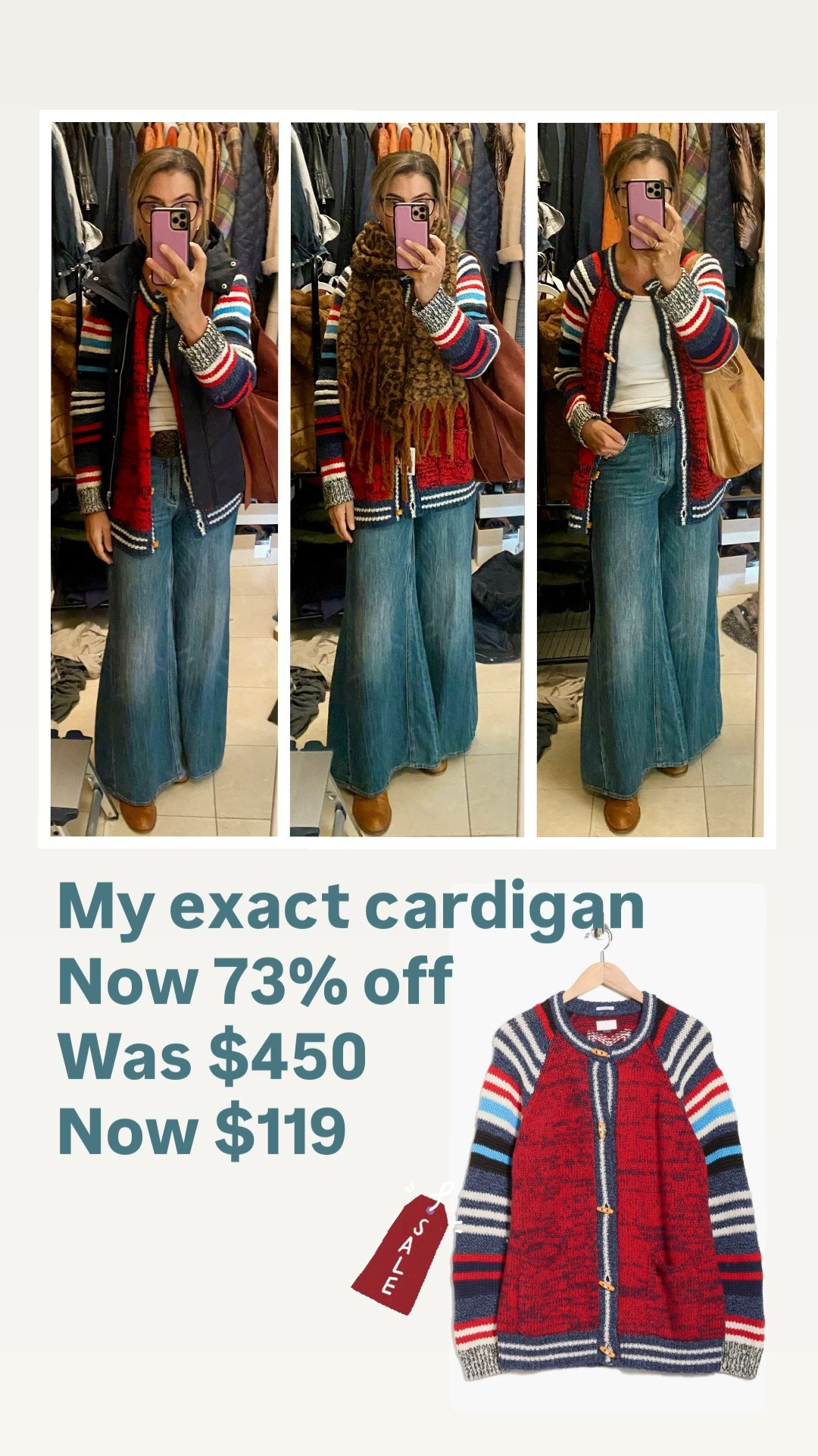 It’s a keeper! ❤️

Before I remove the tags off a new piece, I make at least 5 looks with items in my closet, to see if it’s a keeper. And, If you love Mother Denim, take a look at this fantastic piece, now at an unbelievable price! 

Now $119, runs true to size (Im wearing a small) , full of fun details - click thru to see the back of sweater. 

Outfit 1: navy puffer vest layered over sweater
Outfit 2: animal print scarf, now ➡️ $32, layered over sweater
Outfit 3: Sweater worn over Quince tank. 

Check it out, its so fun, beautiful quality, adds a pop to any outfit!





#LTKSaleAlert #LTKdayinmylife #LTKOver40