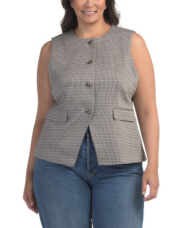 Plus Plaid Vest With Pockets For Women, Spandex/Polyester/Viscose | TJ Maxx