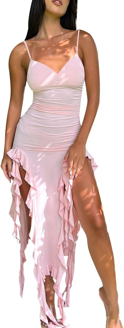Women Y2k Strapless Bodycon Dress Summer Irregular Tassel Split Ruched Long Dress Sexy Tube Dress... | Amazon (US)