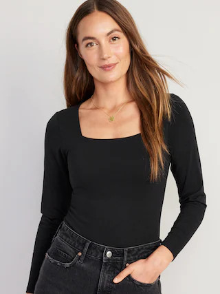 Long-Sleeve Square-Neck Bodysuit for Women | Old Navy (US)