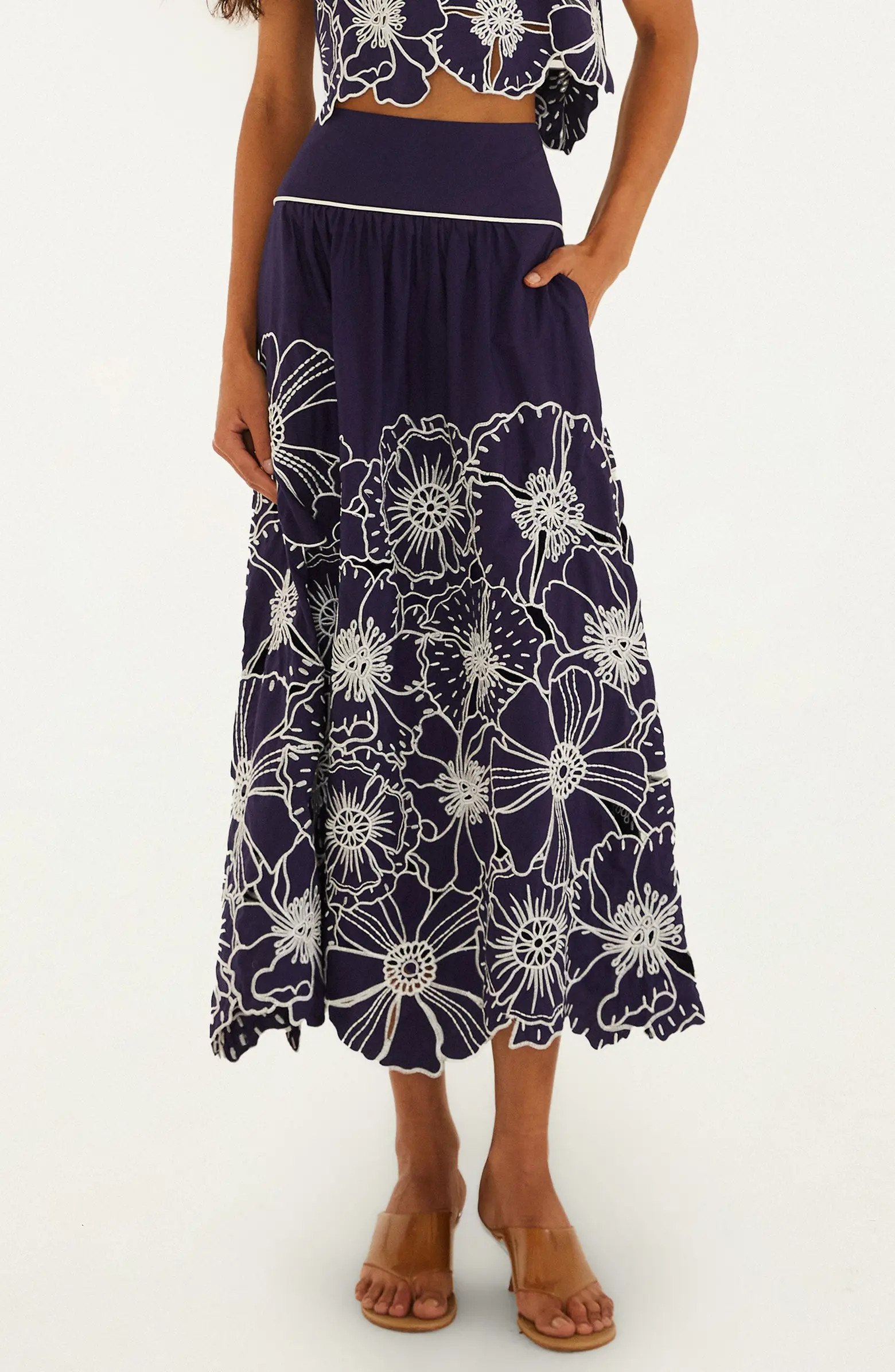 Flowers Richelieu Cotton Midi Skirt | Nordstrom