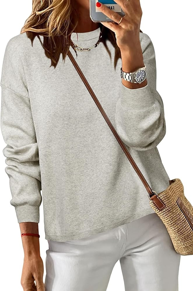 Arach&Cloz Women's 100% Cotton Crew Neck Fall Casual Relaxed Fit Sweater Tops 2025 | Amazon (US)