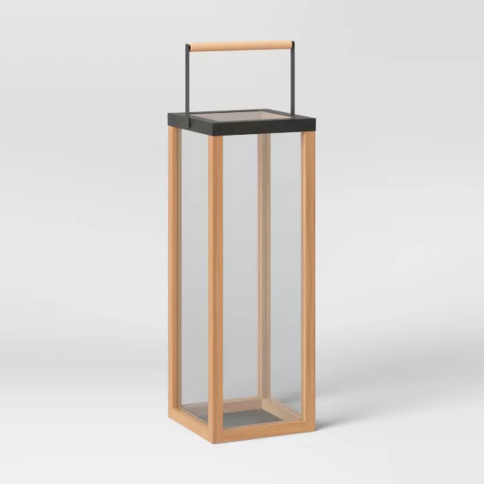 Iron and Wood Pillar Outdoor Lantern Candle Holder Brown - Threshold™ | Target