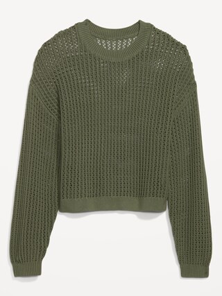 Long-Sleeve Cropped Crochet Sweater for Women | Old Navy (US)