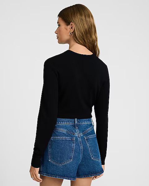 High Waisted Medium Wash Wrap Mini Denim Skort | Express
