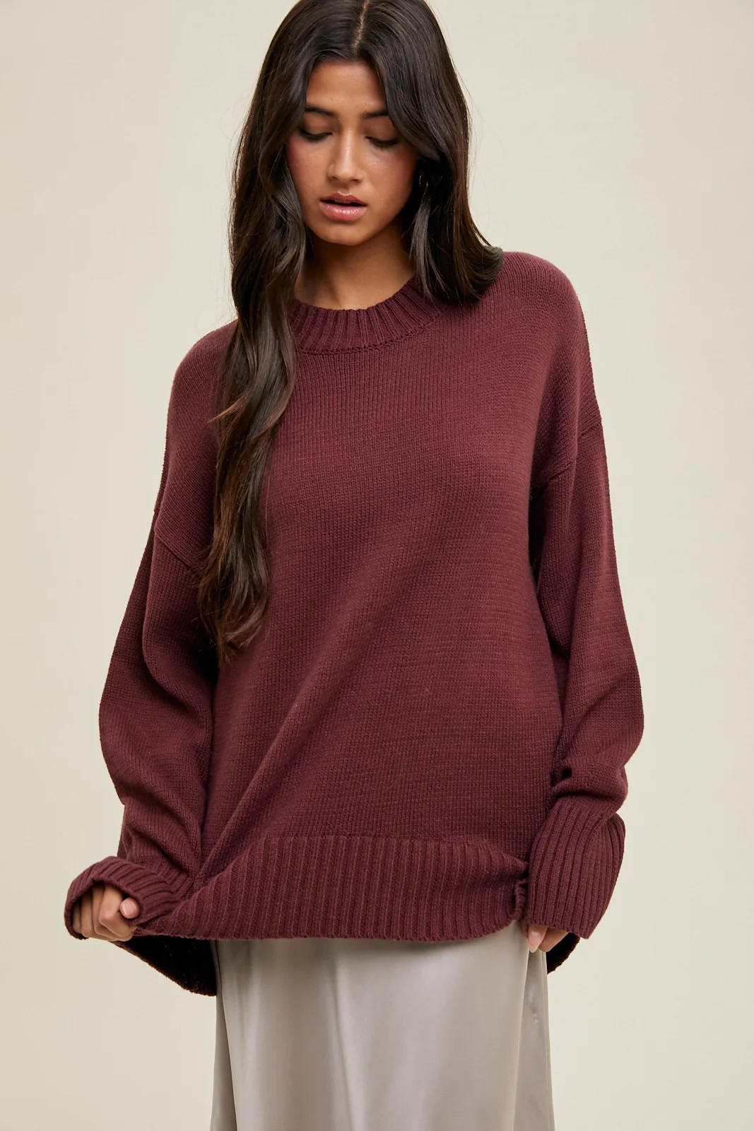 Burgundy Drop Shoulder Oversized Sweater | PinkBlush Maternity