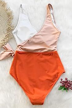 CUPSHE Women's Orange White Bowknot Bathing Suit Padded One Piece Swimsuit, L at Amazon Women’s... | Amazon (US)