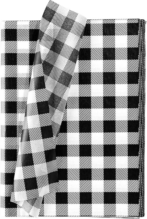 Whaline 60 Sheets Christmas Tissue Paper 14 x 20inch White Black Buffalo Plaid Tissue Gift Wrappi... | Amazon (US)