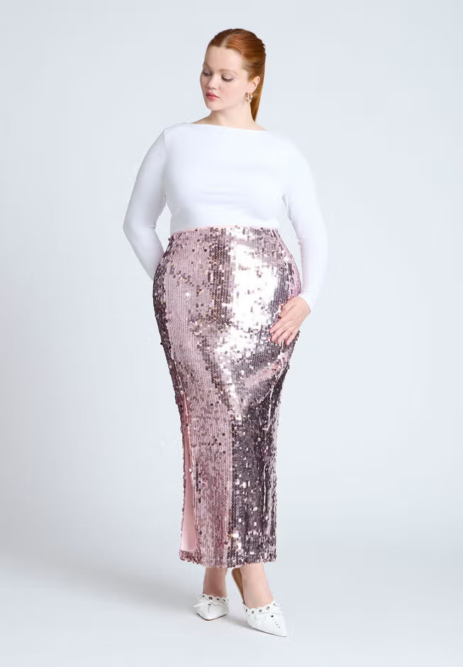 Sequin Column Midi Skirt | Eloquii