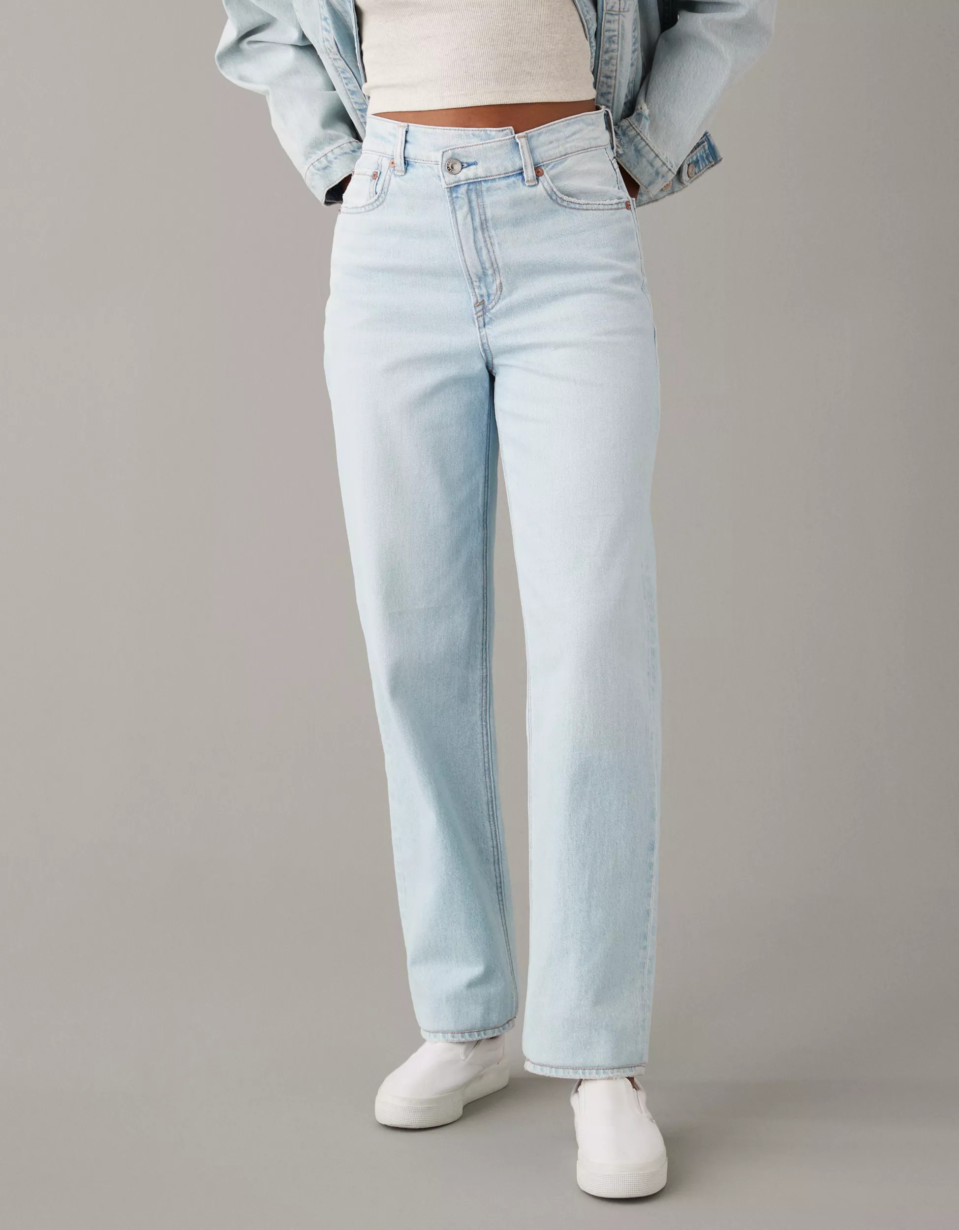 AE Strigid Highest Waist Crossover Baggy Straight Jean | American Eagle Outfitters (US & CA)