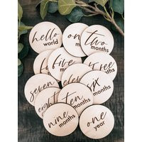 Baby Milestone Rounds - Monthly Milestones Baby Birth Announcement Shower Wooden Round Engraved | Etsy (US)