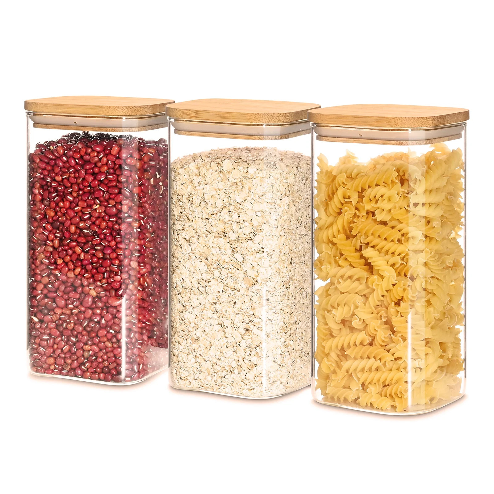 Large Glass Storage Jar, 3 Pack 50 FL OZ Glass Food Storage Containers with Bamboo Lid, Kitchen C... | Walmart (US)