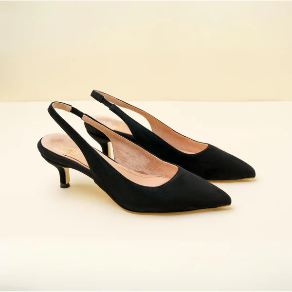 Black Suede Slingback Kitten Heel | ALLY Shoes