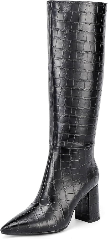 Lumeheel Knee High Boots for Women - Fashion Faux Crocodile Boots Wide Calf Tall Boots Long Gogo ... | Amazon (US)