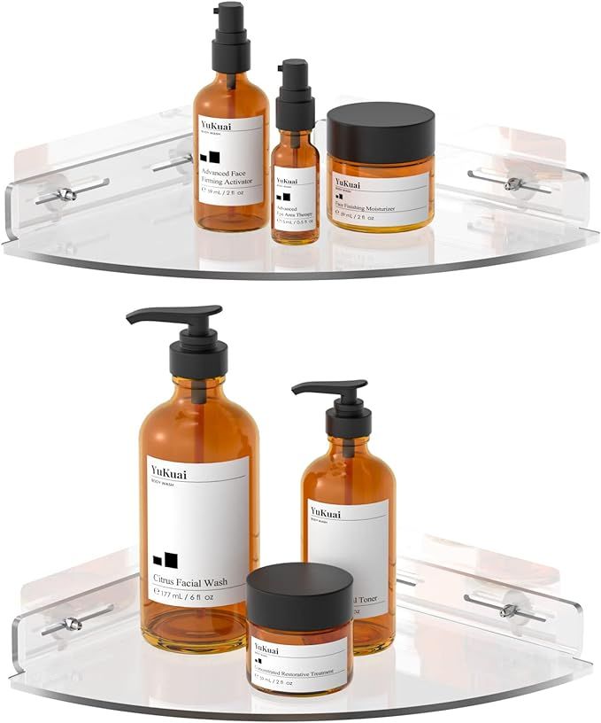 Vdomus Acrylic Corner Shower Shelf 2 Pack with Adhesive Wall Mount, Bathroom Transparent Floating... | Amazon (US)