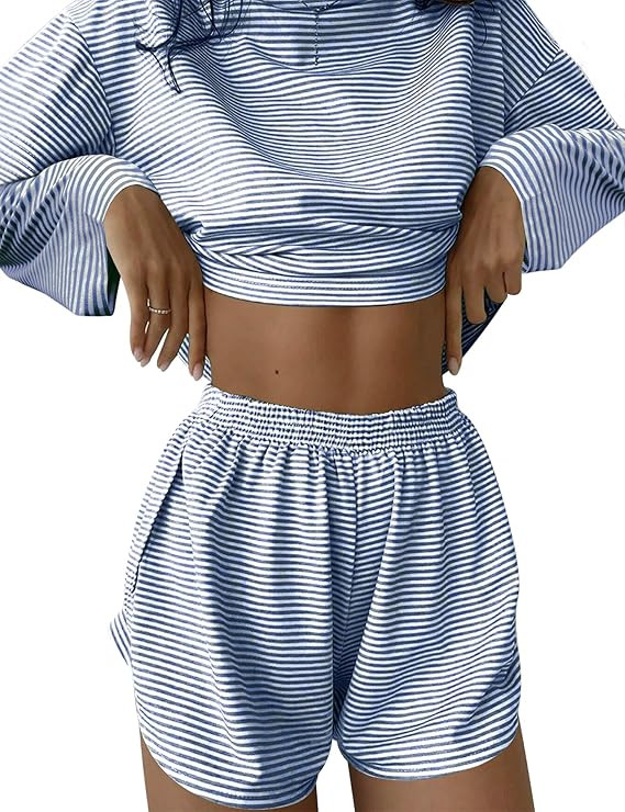 Kistore Womens 2 Piece Pajama Sets Long Sleeve Top and Shorts Sleepwear Pjs Lounge Matching Split... | Amazon (US)