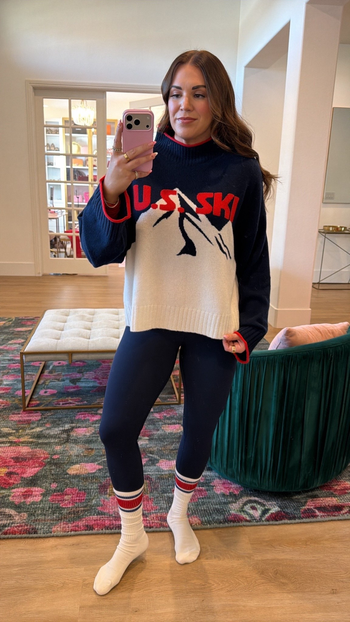 curvy midsize US Ski Olympic-themed outfit! wearing size large in. sweater + mock neck and size 10 in leggings 

#LTKSeasonal #LTKMidsize