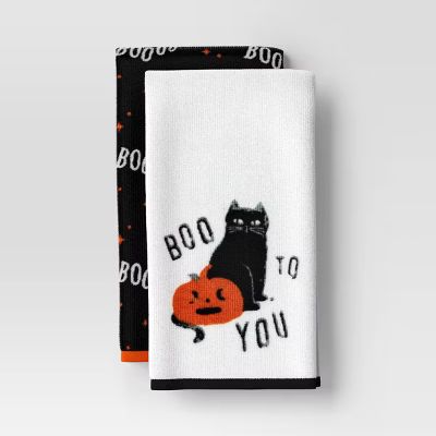 2pk Halloween 'Boo to You' Black Cat Hand Towel White - Hyde & EEK! Boutique™ | Target