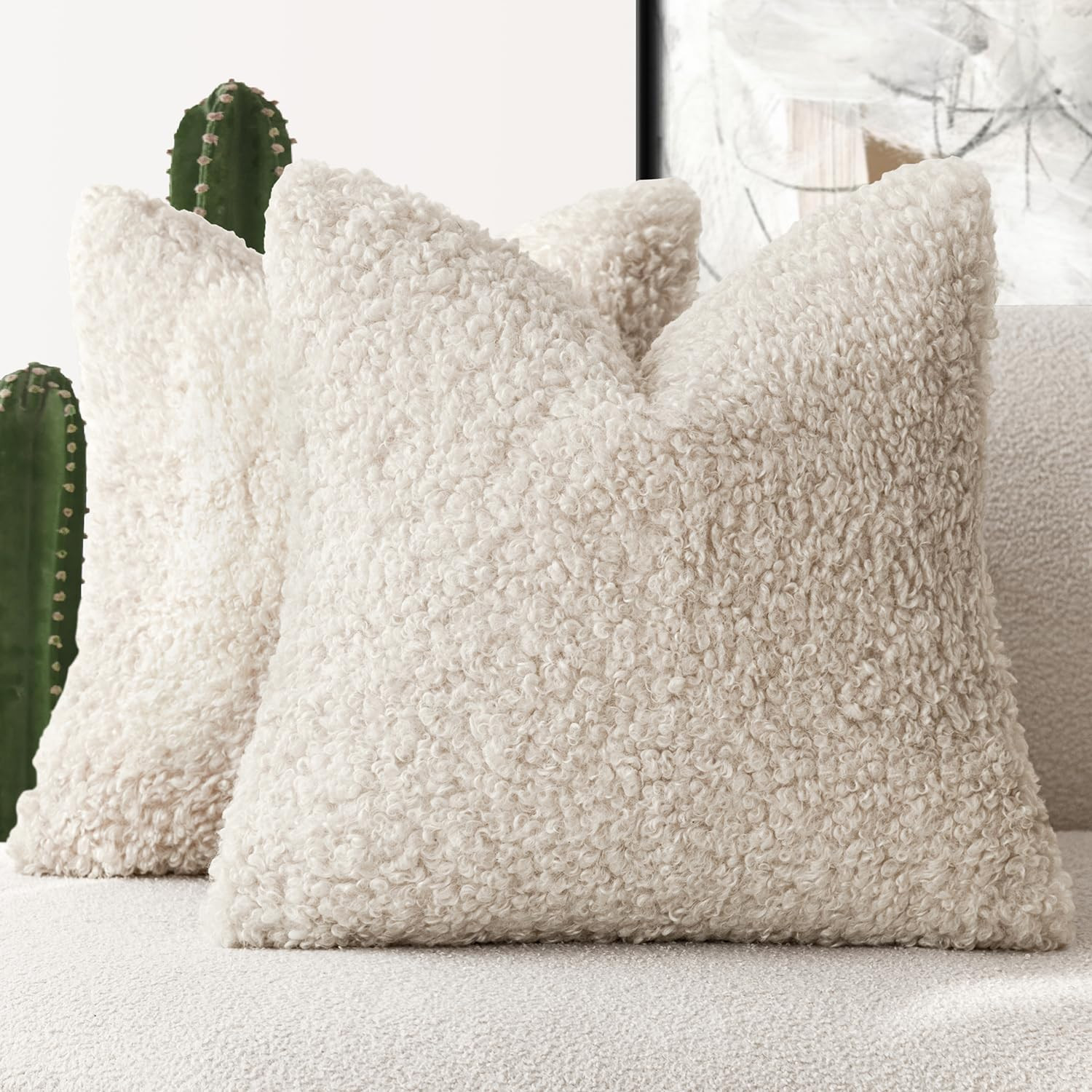 Foindtower 2 Pieces 20x20 Inch Neutral Cream, Faux Fur Throw Pillow Cover Accent Sherpa Pillow Fu... | Amazon (US)